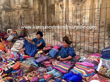 An article about street vendors in Antigua would not be complete without displaying Guatemalan women selling textiles in typical Mayan dress. A spectacular sight everyone should experience first hand. Antigua, Guatemala -- April Beresford