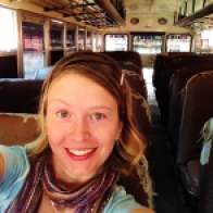 April's chicken bus selfie :) She rode the bus to Spanish school everyday, almost always as the sole 'Gringa' (foreigner)! Antigua, Guatemala -- April Beresford