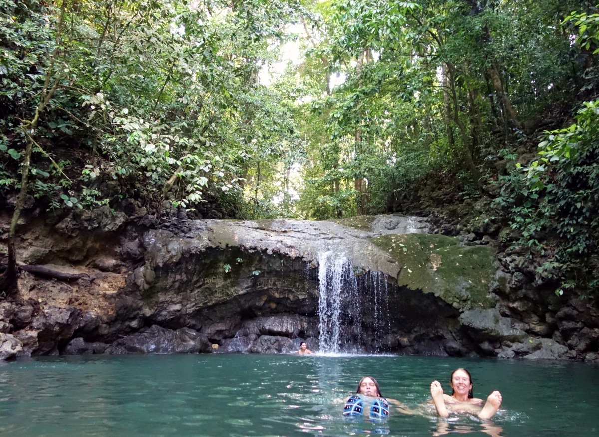April and RIck cooling off from the Jungle heat in Siete Altares. Livingston, Guatemala -- Karina Noriega