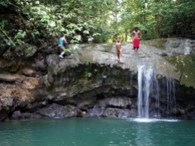 Jumping off the waterfalls at Siete Altares, Guatemala -- Karina Noriega