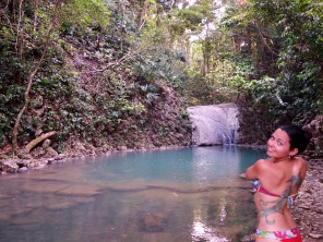 At one of the lower pools. Follow the river through the jungle up to the waterfalls of Siete Altares, Guatemala -- Karina Noriega